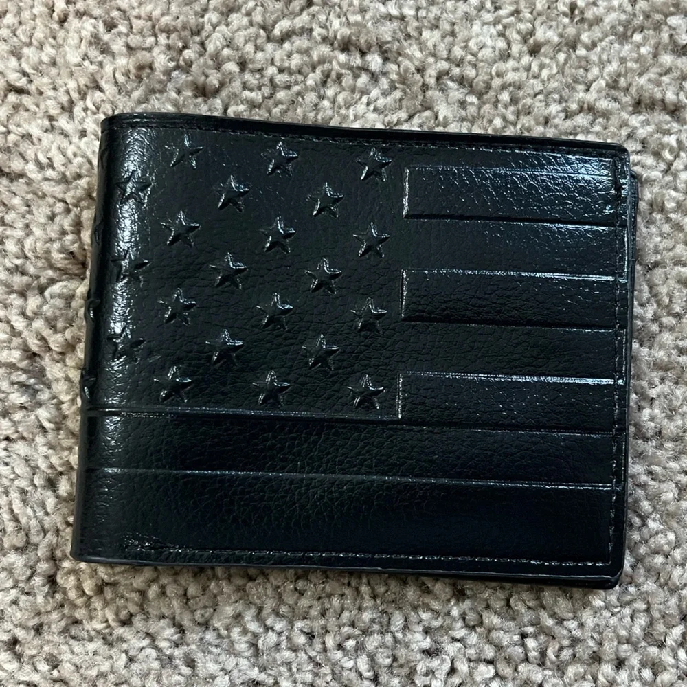 Black Leather Wallet - American Flag Style